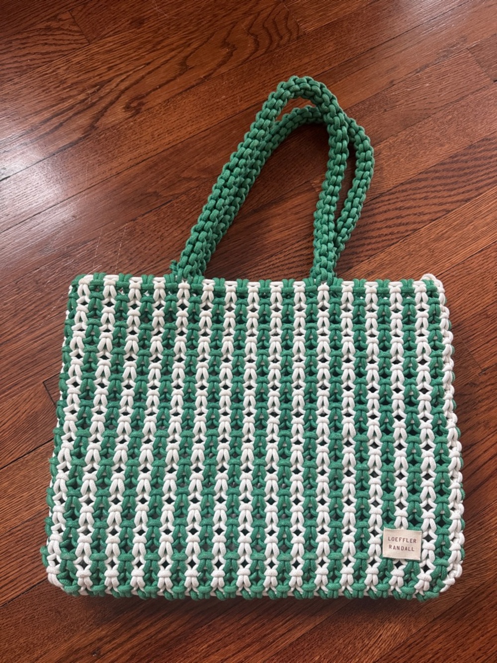 Loeffler Randall Green & White Woven Shoulder Tote